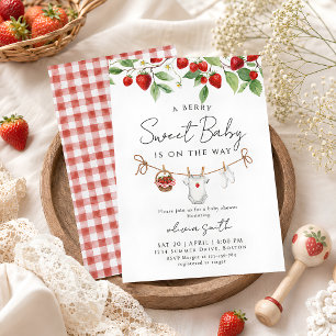 Süße Erdbeeren-Baby-Party Einladung