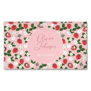 Süße Erdbeeren Blumen Aquarell Floral Magnetische Visitenkarte