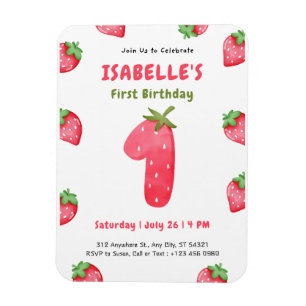 Süße Erdbeeren-Einladung zum 1. Geburtstag Magnet