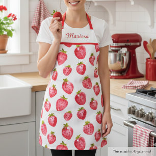 Süße Erdbeeren-Haube mit individuellem Namen Schürze