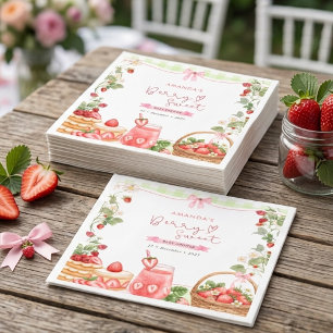 Süße Erdbeeren mit rosa Schleife Baby Shower Serviette