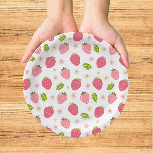 Süße Erdbeeren Rosa Mädchen Geburtstagspapierplatt Pappteller
