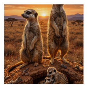 Süße Erdmännchen in der Wüstenlandschaft Wildlife Poster