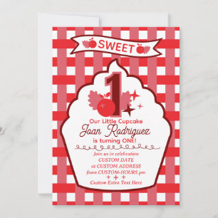 Süße erste Geburtstags-Gingham-Foto-Einladungen Einladung