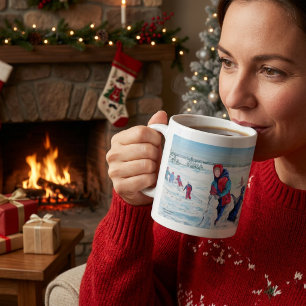 Süße erste Schneefall-Winterszene Kaffeetasse