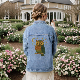 Süße Eule auf einem Zweig Bestickter Look Unisex Jeansjacke