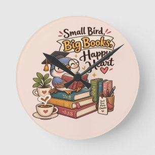 Süße Eule beim Bücherlesen Illustration Runde Wanduhr