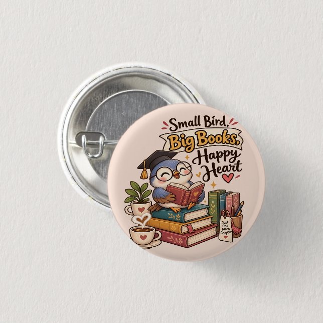 Süße Eule beim Lesen von Büchern Illustration  Button (Vorne & Hinten)