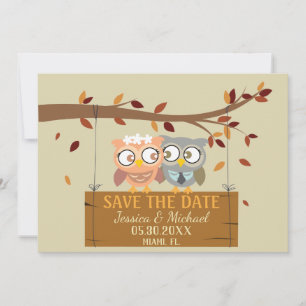 Süße Eule Hochzeit Save-the-Date-Karte vorne und h Einladung