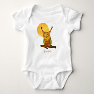 Süße Eule Wasserfarben-Stil Name Geburtsdatum auf  Baby Strampler