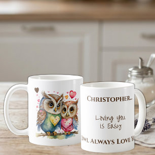 Süße Eulen, die dich lieben, personalisierter Name Kaffeetasse