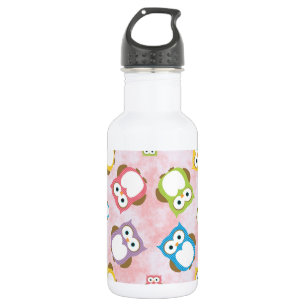 Süße Eulen, Eulenmuster, Farbige Eulen, Baby-Eulen Edelstahlflasche