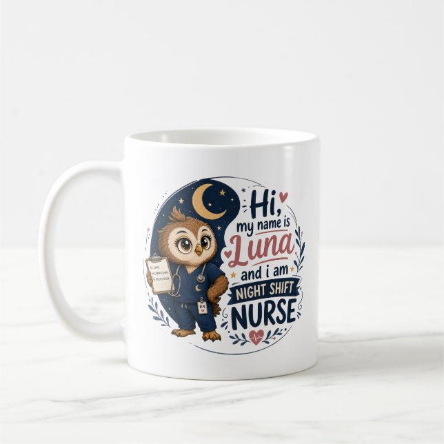 Süße Eulen-Nachtschwester RN-Illustration  Kaffeetasse (Links)