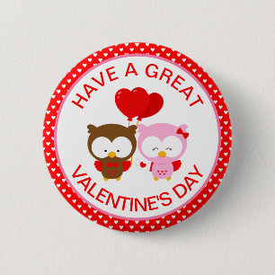 Süße Eulen-Paare und Herzen Valentinstag Button
