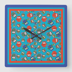 Süße Eulen Quadratische Wanduhr, Rot, Blau, Grün Wanduhr