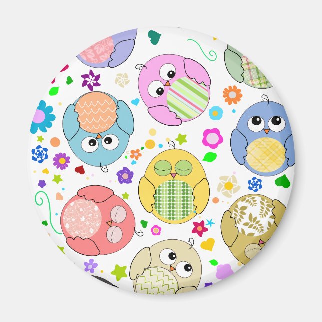 Süße Eulen und Blumenmuster Magnet (Vorne)