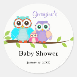 Süße Eulenfamilie Mädchen Baby Shower Aufkleber