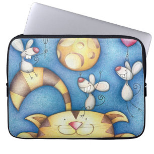 Süße fantastische Katzen- und Maus-Mondkunst Laptopschutzhülle