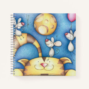 Süße fantastische Katzen- und Mausmondkunst Notizbuch