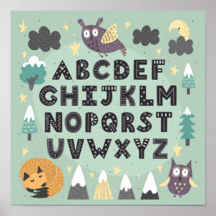 Süße fantastische Waldtiere ABC Alphabet Poster