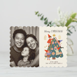 Süße fantastische Weihnachtselfen und Baumfamilie Karte