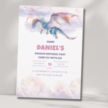 Süße Fantasy-Drache-Geburtstags-Einladung für Kind
