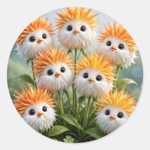 Süße Fantasy-Küken-Blumen-Garten-Aufkleber Runder Aufkleber