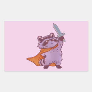 Süße Fantasy-Waschbär-Krieger mit Schwert und Umha Rechteckiger Aufkleber