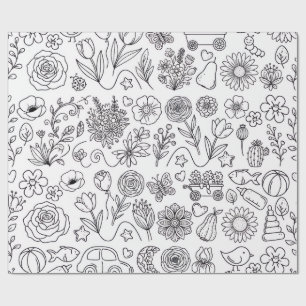 Süße Farb-in-Blumen-Doodle-Kinder-Farbbeschriftung Geschenkpapier