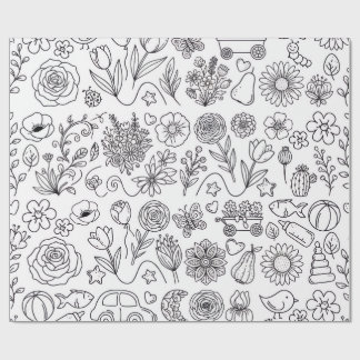 Süße Farb-in-Blumen-Doodle-Kinder-Farbbeschriftung Geschenkpapier