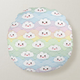 Süße farbenfrohe Pastell-Kawaii-Wolkenmuster Rundes Kissen