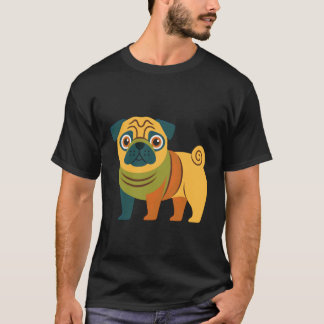 Süße farbenfrohe Pug-Illustration Lustiger Hunde-L T-Shirt