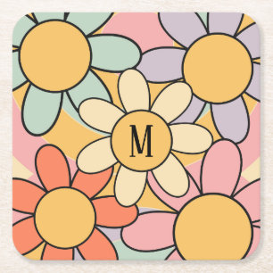 Süße farbenfrohe Retro-Daisy-Blumen Rechteckiger Pappuntersetzer