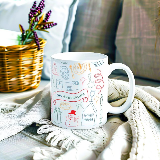 Süße farbenfrohe Weihnachts-Doodle Kaffeetasse (Von Creator hochgeladen)