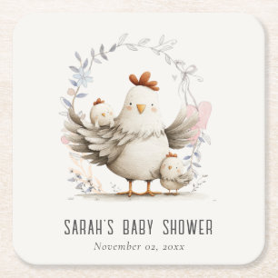 Süße Farm-Mama und Baby-Küken Blumen Baby Shower Rechteckiger Pappuntersetzer