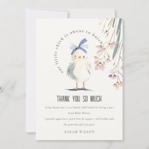 Süße Farmküken-Aquarell-Blumen-Baby-Party Dankeskarte
