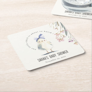 Süße Farmküken Aquarell Blumen Baby Shower Rechteckiger Pappuntersetzer