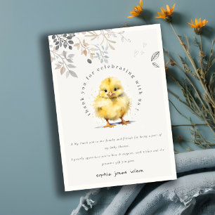 Süße Farmküken-Wasserfarben-Blumen-Baby-Party Dankeskarte
