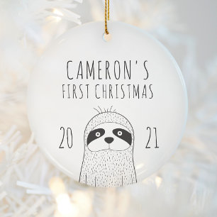Süße Faultier-Babys erstes Weihnachten Schwarz Wei Keramik Ornament