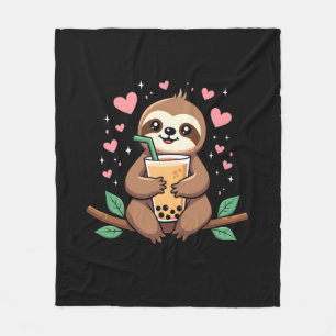 Süße Faultier-Boba-Blasen-Milchtee-Kawaii-Frauen-M Fleecedecke