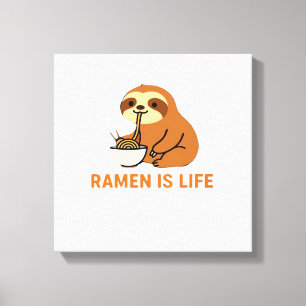 Süße Faultier essen Ramen � Lustiges Nudelliebhabe Leinwanddruck