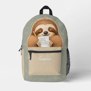 Süße Faultier-Hausaufgabenhelfer-Sage-Beige-Kinder Bedruckter Rucksack