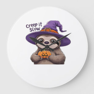 Süße Faultier Hexe Halloween-Shirt � Creep It Slow Große Wanduhr