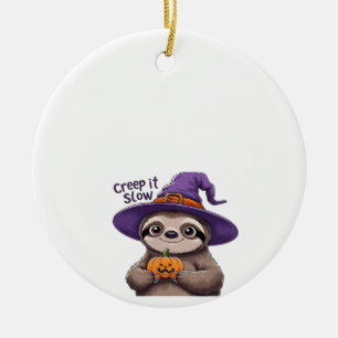 Süße Faultier Hexe Halloween-Shirt � Kriech es Lan Keramik Ornament