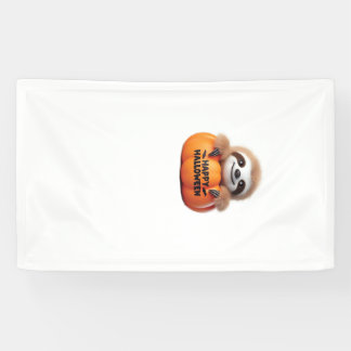 Süße Faultier sitzt in einem Kürbis. Text Happy Ha Banner