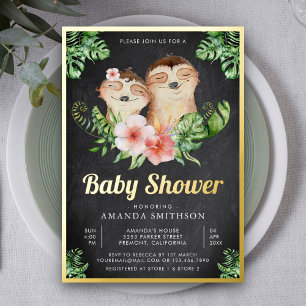 Süße Faultier-Zwillinge-Schiefertafel-Baby-Party G Folieneinladung