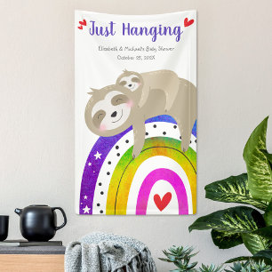 Süße Faultiere Regenbogen-Baby-Party Lustig Modern Banner