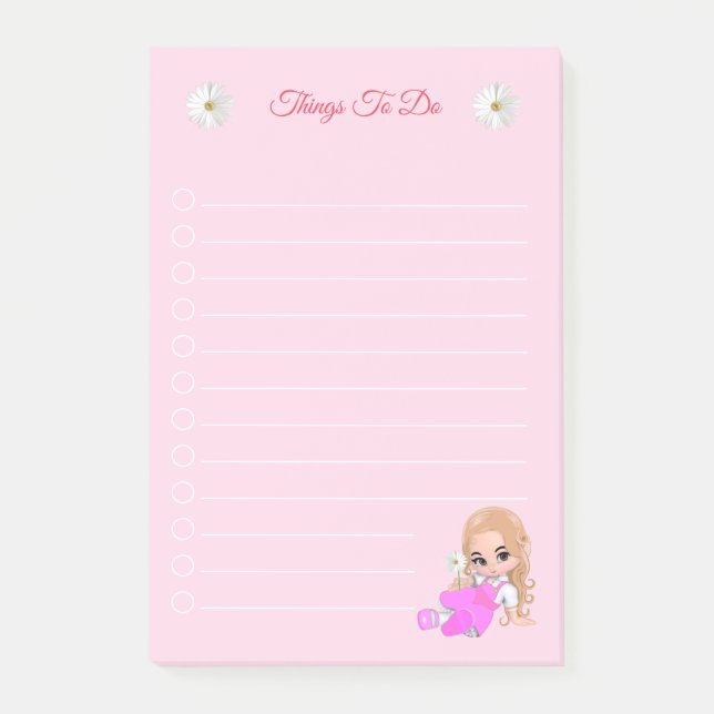 Süße Fee & Gänseblümchen auf Hellrosa Post-it Klebezettel (Vorderseite)