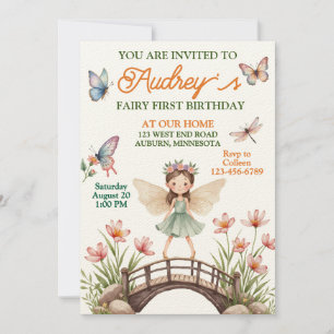 Süße Fee zum ersten Geburtstag Einladung