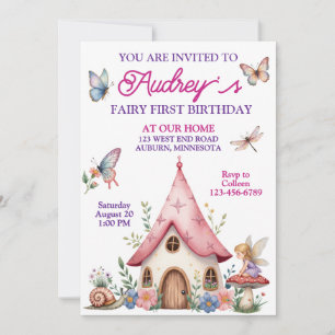 Süße Fee zum ersten Geburtstag Einladung